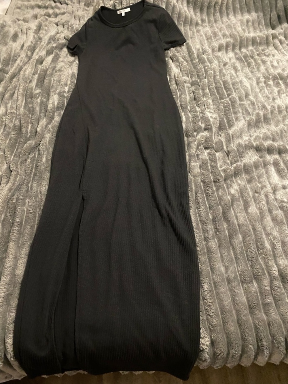 Antistar Black Ribbed Short-Sleeve Maxi Dress